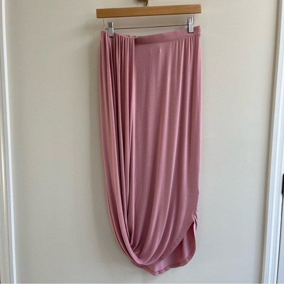 [free people beach] daphne ruched jersey midi skirt pink S - Picture 2 of 7